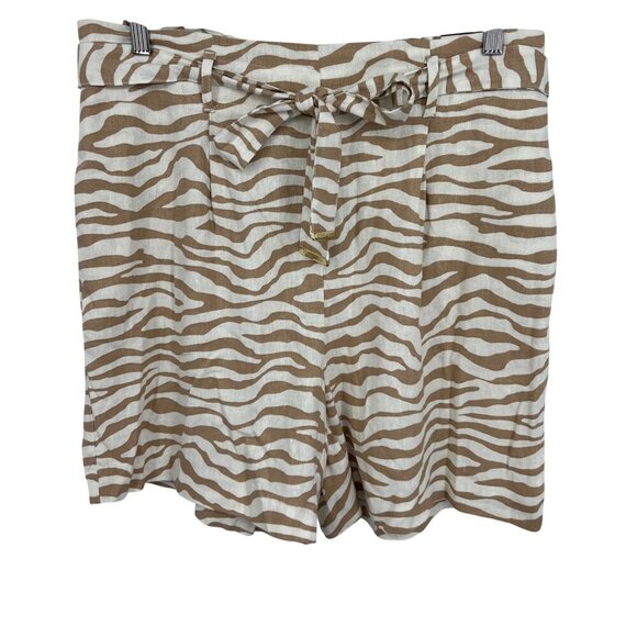Anne Klein Womens Size Medium Linen Blend Zebra Print Shorts Belt Tan NWT New - Picture 1 of 11